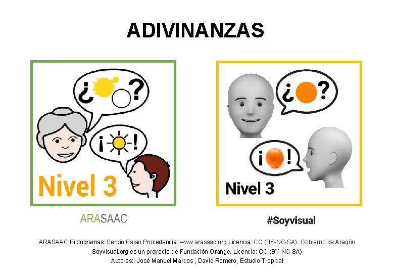 ADIVINANZAS ARASAAC Pictogramas: Sergio Palao Procedencia: www. arasaac. org Licencia: CC (BY-NC-SA) Gobierno de