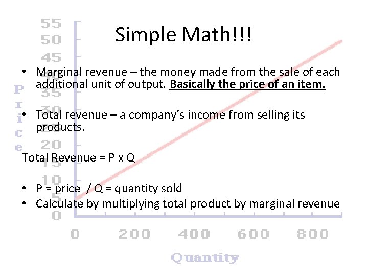 Simple Math!!! • Marginal revenue – the money made from the sale of each