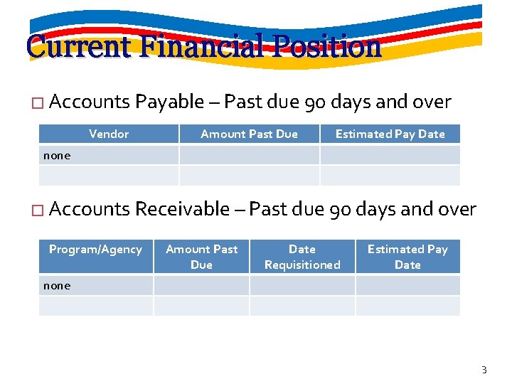 Current Financial Position � Accounts Payable – Past due 90 days and over Vendor