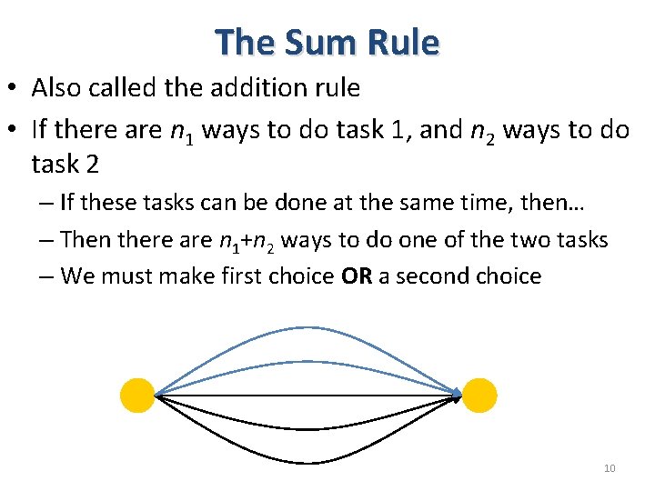 The Sum Rule • Also called the addition rule • If there are n