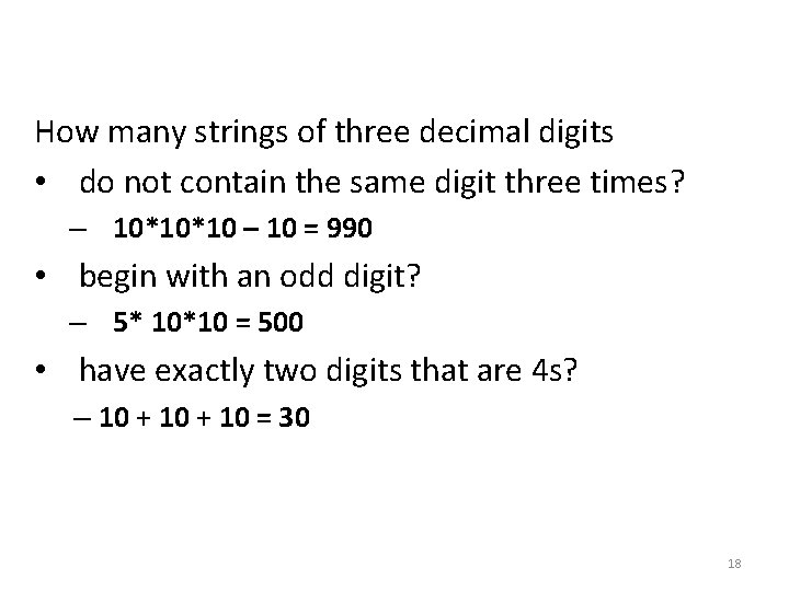 How many strings of three decimal digits • do not contain the same digit
