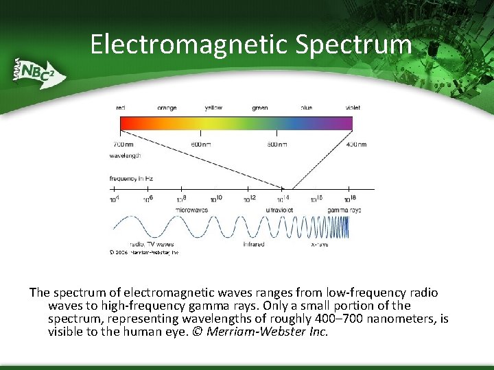 Electromagnetic Spectrum The spectrum of electromagnetic waves ranges from low-frequency radio waves to high-frequency