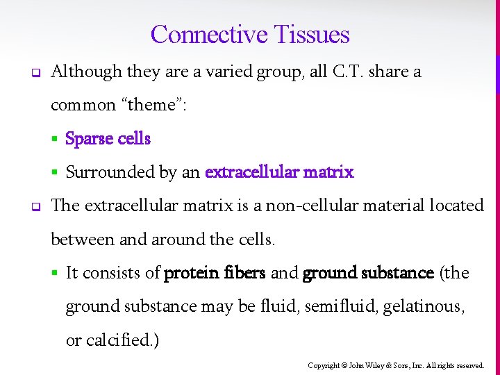 Connective Tissues q Although they are a varied group, all C. T. share a