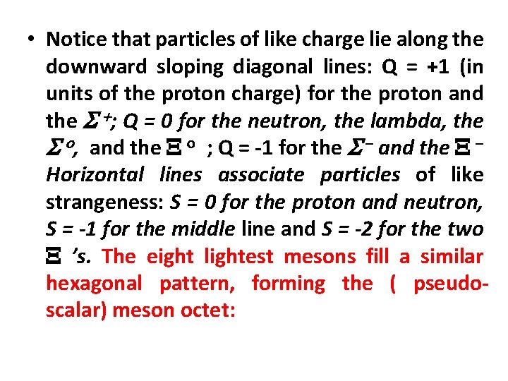  • Notice that particles of like charge lie along the downward sloping diagonal