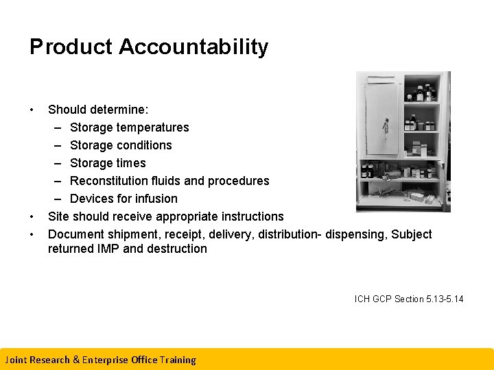 Product Accountability • • • Should determine: – Storage temperatures – Storage conditions ICH
