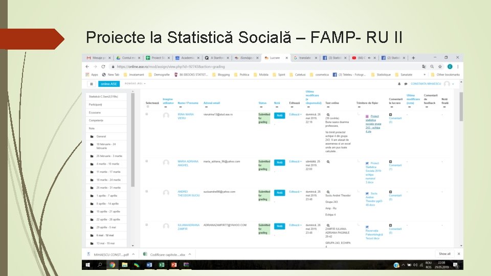 Proiecte la Statistică Socială – FAMP- RU II 