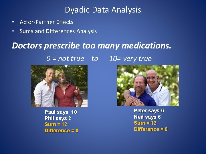 Dyadic Data Analysis • Actor-Partner Effects • Sums and Differences Analysis Doctors prescribe too