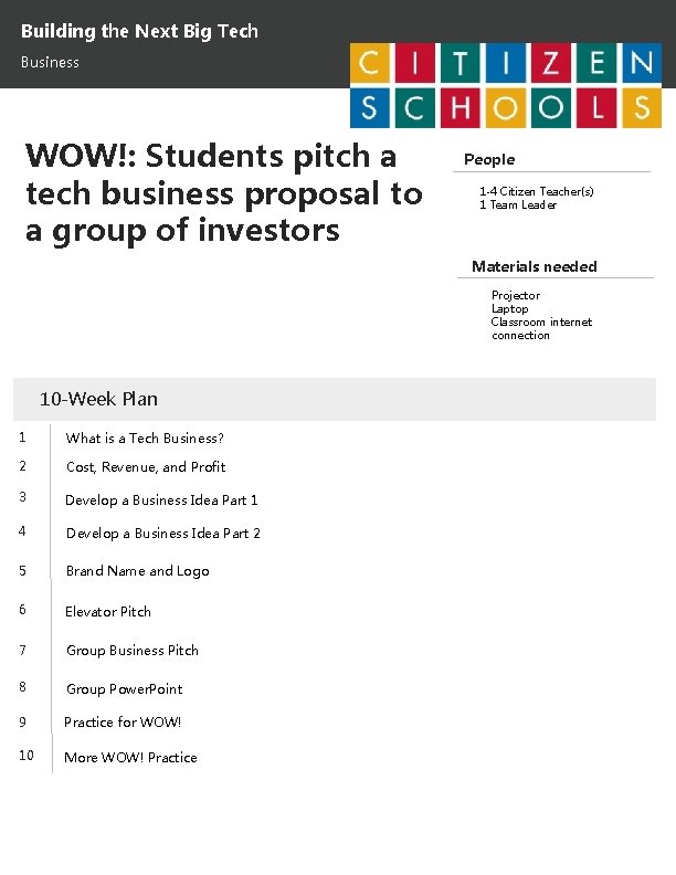 Building the Next Big Tech Business WOW!: Students pitch a tech business proposal to
