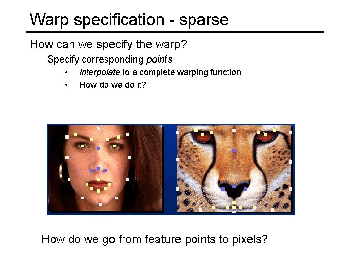 Warp specification - sparse How can we specify the warp? Specify corresponding points •