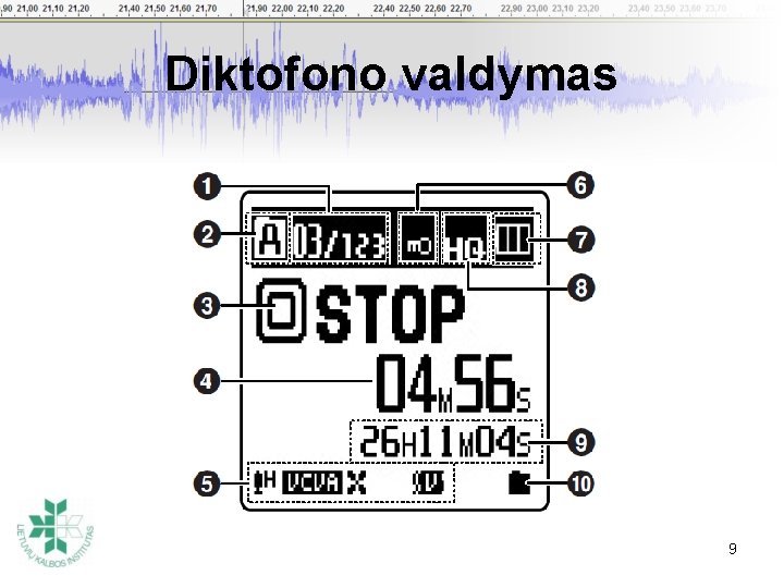 Diktofono valdymas 9 