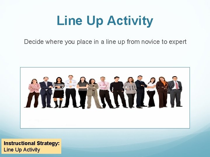 Line Up Activity Decide where you place in a line up from novice to