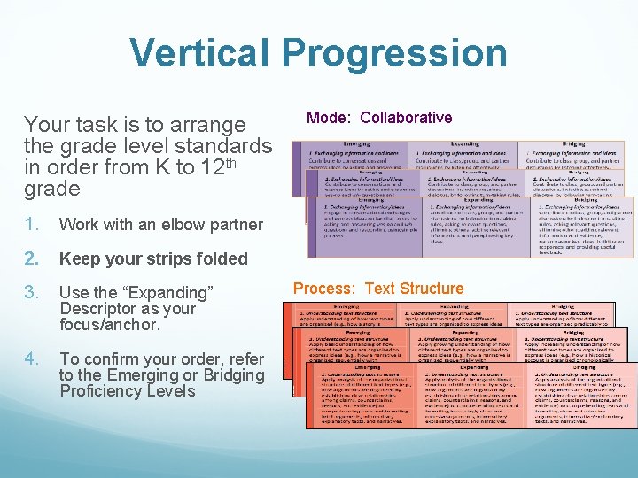 Vertical Progression Your task is to arrange the grade level standards in order from