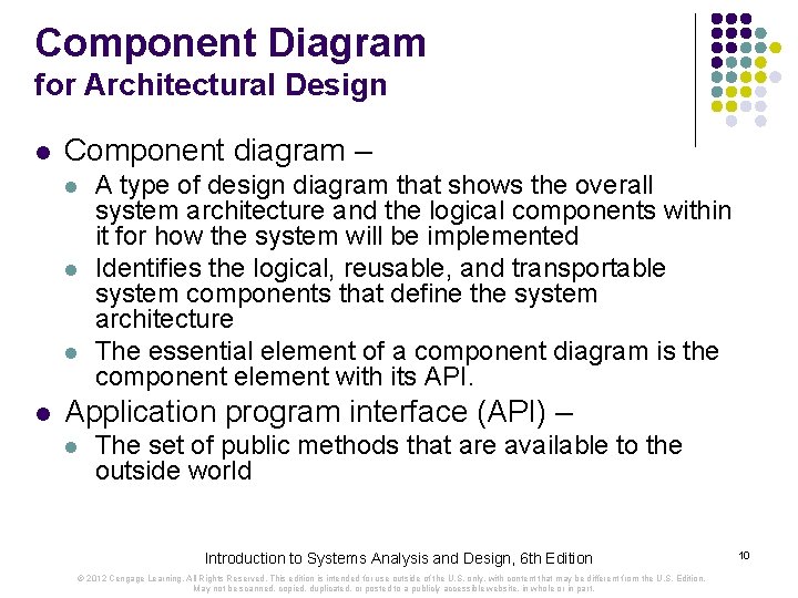 Component Diagram for Architectural Design l Component diagram – l l A type of