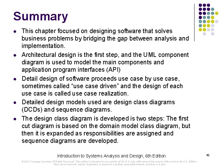 Summary l l l This chapter focused on designing software that solves business problems