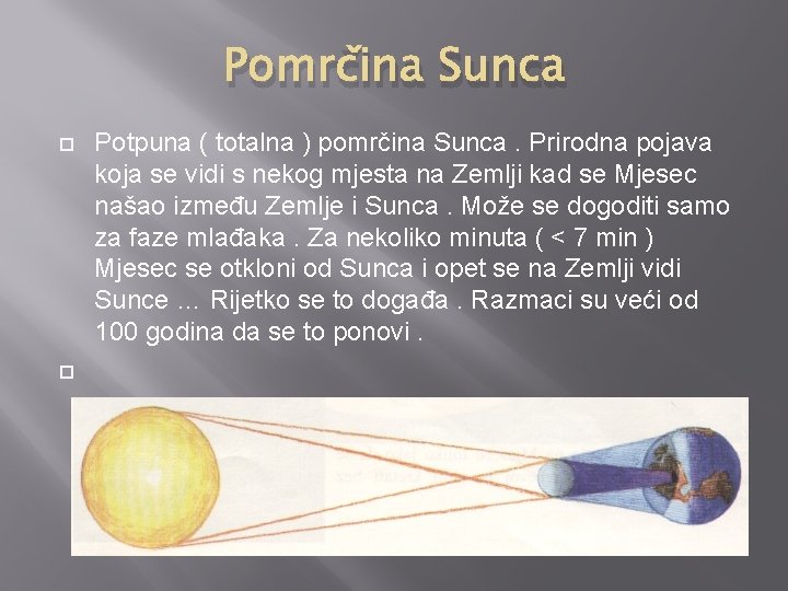 Pomrčina Sunca Potpuna ( totalna ) pomrčina Sunca. Prirodna pojava koja se vidi s