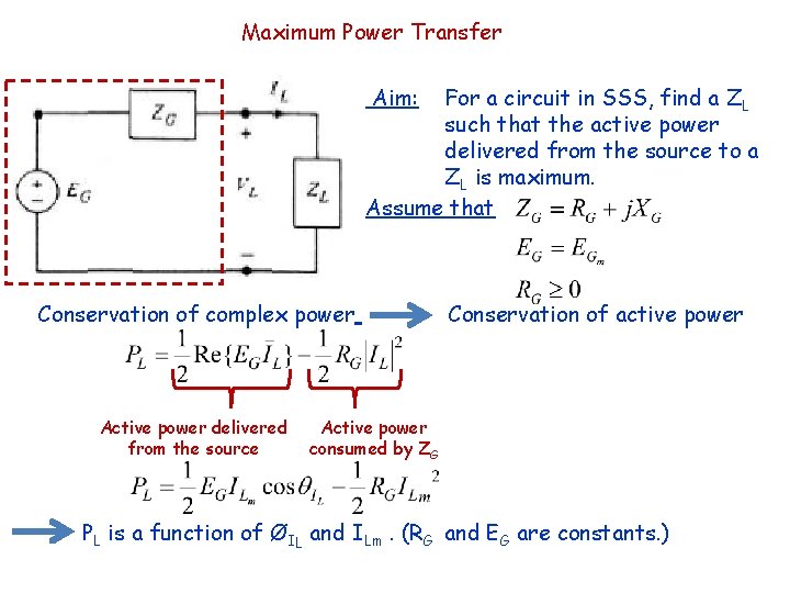 Maximum Power Transfer Aim: For a circuit in SSS, find a ZL such that