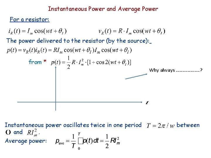 Instantaneous Power and Average Power For a resistor: The power delivered to the resistor