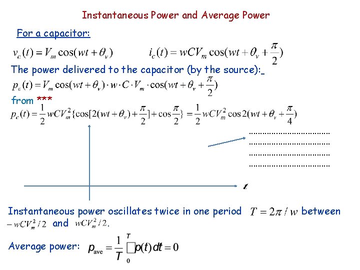 Instantaneous Power and Average Power For a capacitor: The power delivered to the capacitor