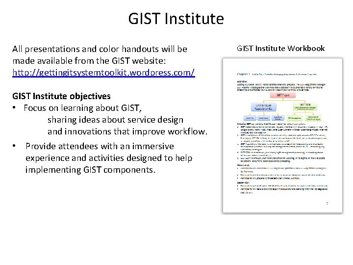 GIST Institute All presentations and color handouts will be made available from the GIST