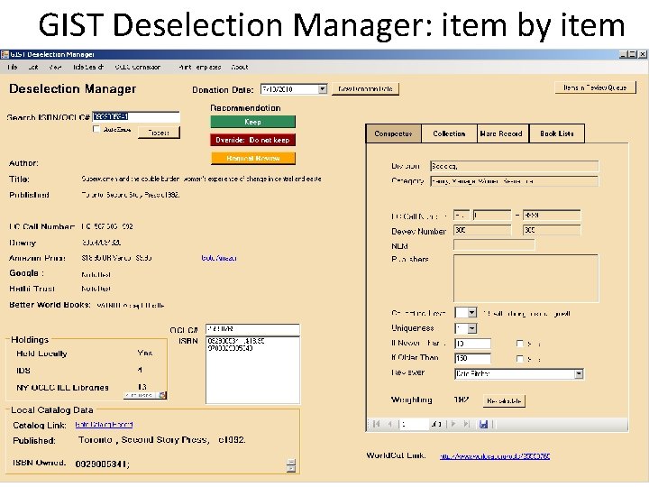 GIST Deselection Manager: item by item 63 