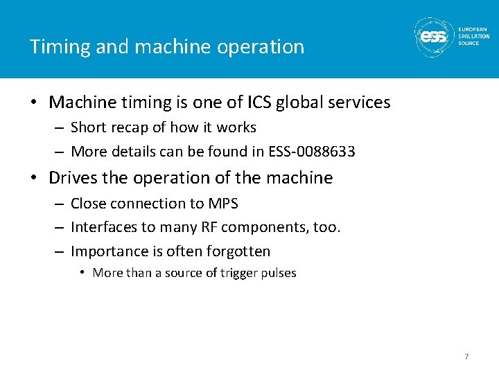 Timing and machine operation • Machine timing is one of ICS global services –
