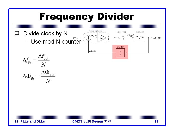 Frequency Divider q Divide clock by N – Use mod-N counter 22: PLLs and