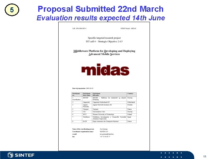 5 Proposal Submitted 22 nd March Evaluation results expected 14 th June 11 