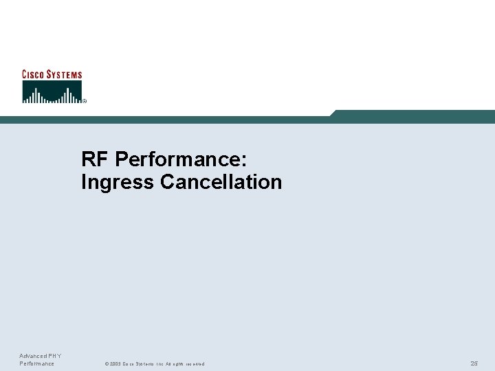 RF Performance: Ingress Cancellation Advanced PHY Performance © 2003 Cisco Systems, Inc. All rights