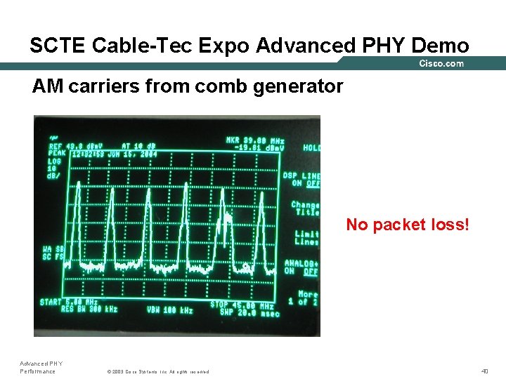 SCTE Cable-Tec Expo Advanced PHY Demo AM carriers from comb generator No packet loss!
