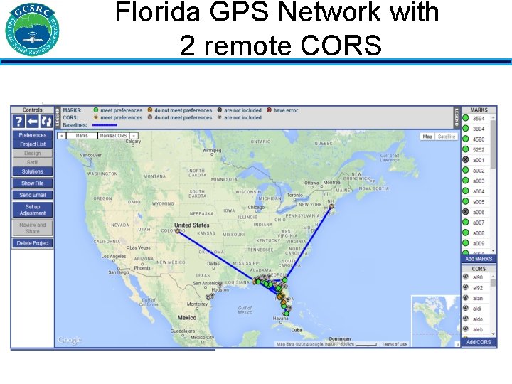 Florida GPS Network with 2 remote CORS 