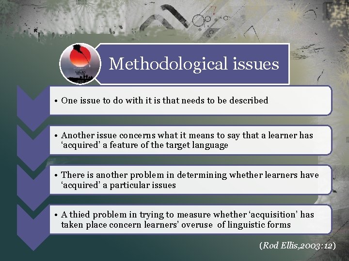 Methodological issues • One issue to do with it is that needs to be Methodological issues • One issue to do with it is that needs to be