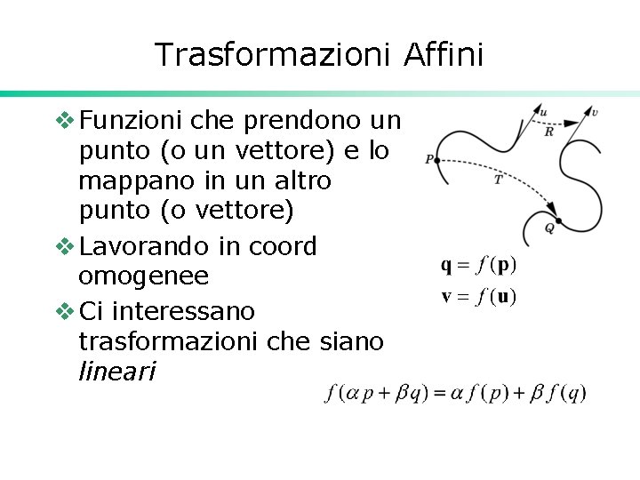 Trasformazioni Affini v Funzioni che prendono un punto (o un vettore) e lo mappano