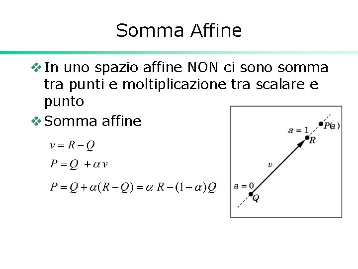 Somma Affine v In uno spazio affine NON ci sono somma tra punti e