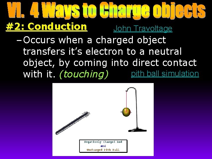 #2: Conduction John Travoltage – Occurs when a charged object transfers it’s electron to