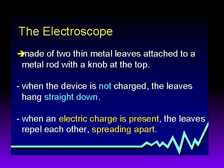 The Electroscope èmade of two thin metal leaves attached to a metal rod with