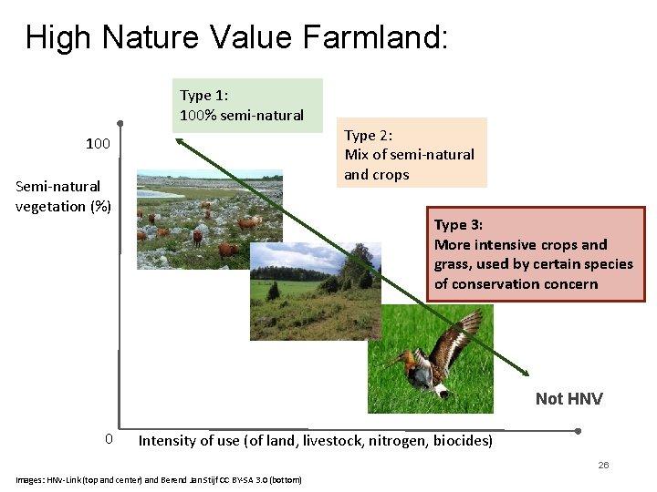 High Nature Value Farmland: Type 1: 100% semi-natural Type 2: Mix of semi-natural and