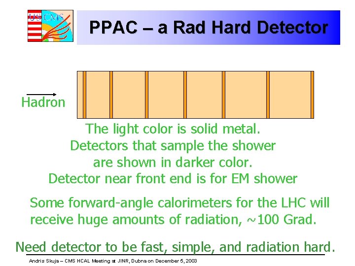 PPAC – a Rad Hard Detector Hadron The light color is solid metal. Detectors