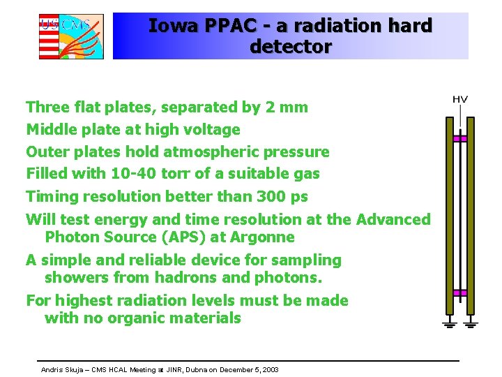 Iowa PPAC - a radiation hard detector Three flat plates, separated by 2 mm