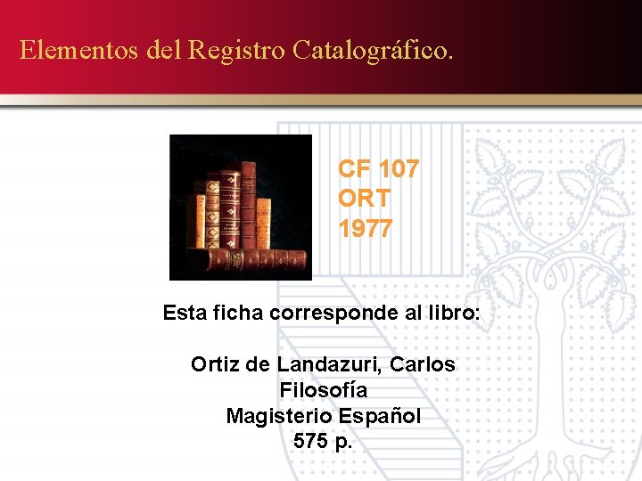 Elementos del Registro Catalográfico. CF 107 ORT 1977 Esta ficha corresponde al libro: Ortiz