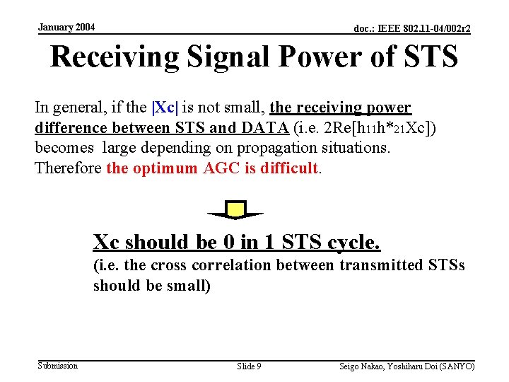 January 2004 doc. : IEEE 802. 11 -04/002 r 2 Receiving Signal Power of