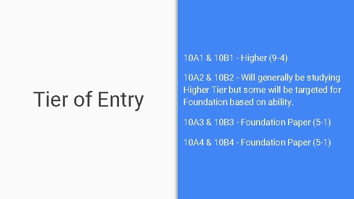 10 A 1 & 10 B 1 - Higher (9 -4) Tier of Entry