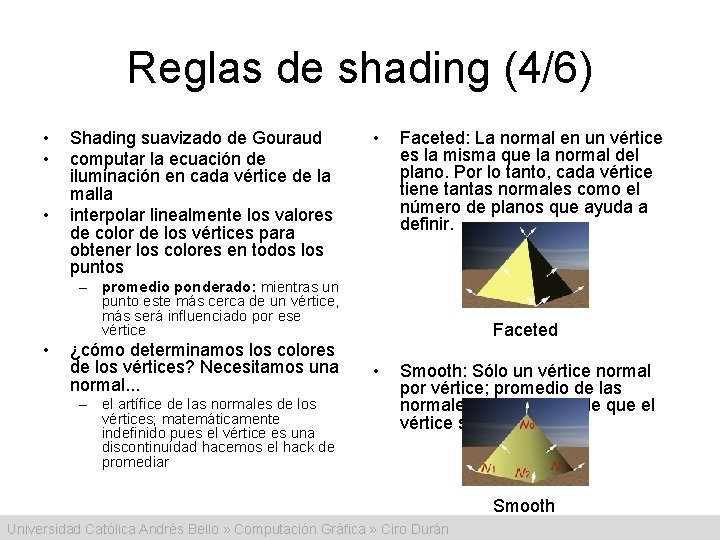 Reglas de shading (4/6) • • • Shading suavizado de Gouraud computar la ecuación