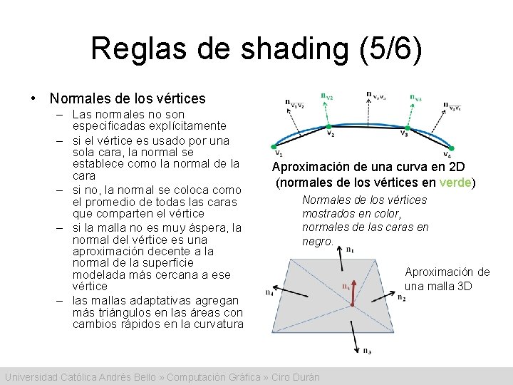 Reglas de shading (5/6) • Normales de los vértices – Las normales no son