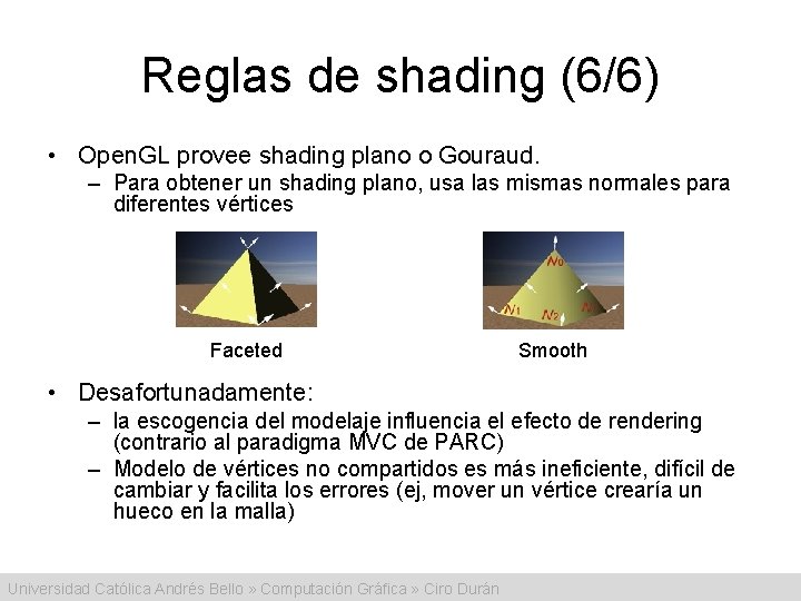 Reglas de shading (6/6) • Open. GL provee shading plano o Gouraud. – Para
