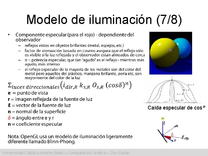 Modelo de iluminación (7/8) • Caída especular de cos n Universidad Católica Andrés Bello