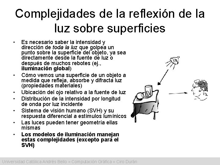 Complejidades de la reflexión de la luz sobre superficies • • Es necesario saber