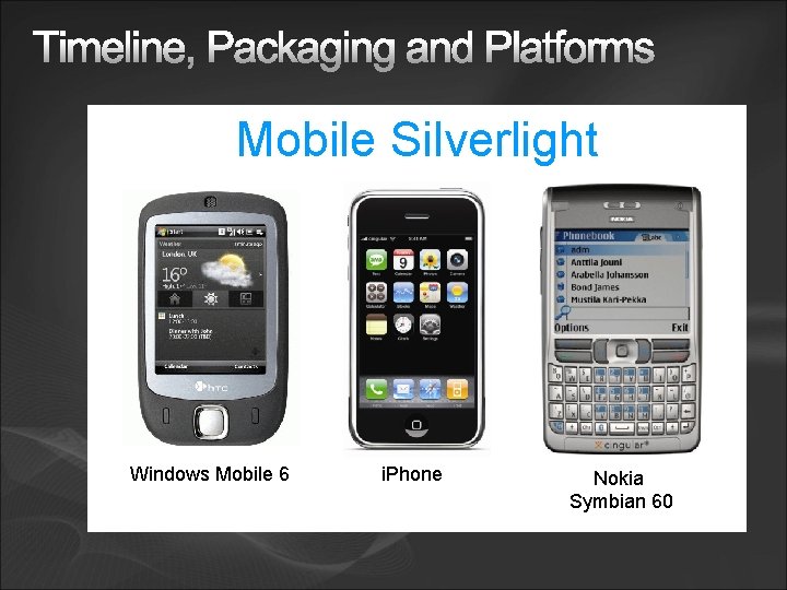 Mobile Silverlight Windows Mobile 6 i. Phone Nokia Symbian 60 