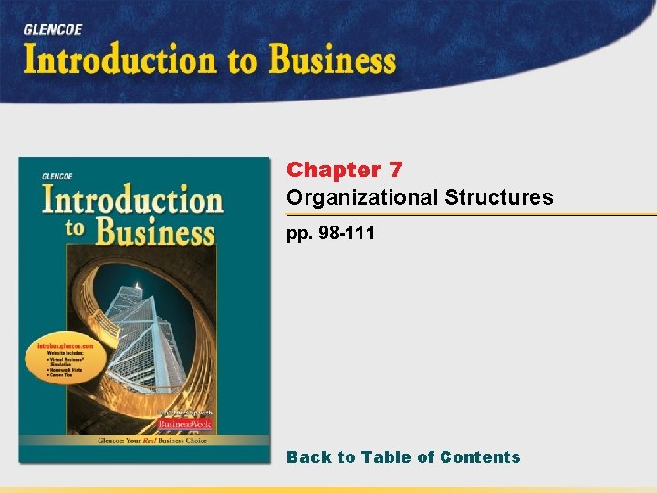 Chapter 7 Organizational Structures pp. 98 -111 Back to Table of Contents 