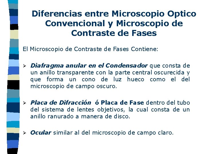 Diferencias entre Microscopio Optico Convencional y Microscopio de Contraste de Fases El Microscopio de