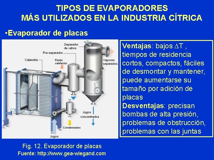 TIPOS DE EVAPORADORES MÁS UTILIZADOS EN LA INDUSTRIA CÍTRICA • Evaporador de placas Ventajas: